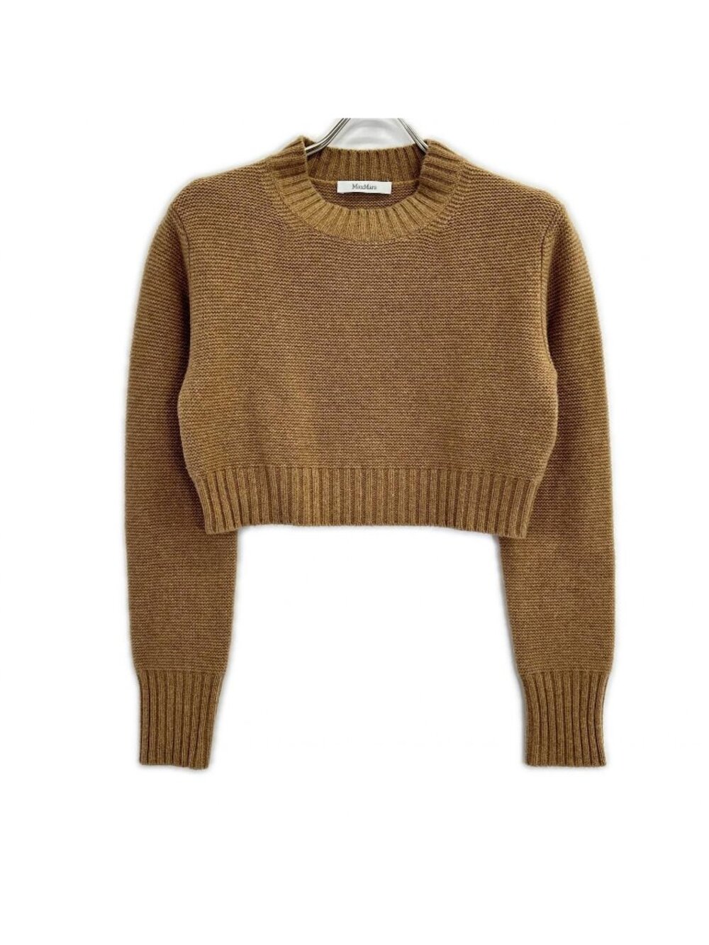 Max Mara Camel Cashmere 100 Cropped Crew Neck Knit Sweater